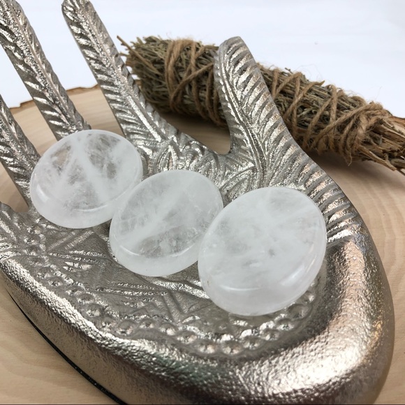 Clear Quartz worry stone palm stone thumb stone oval healing crystal rock - Picture 7 of 10